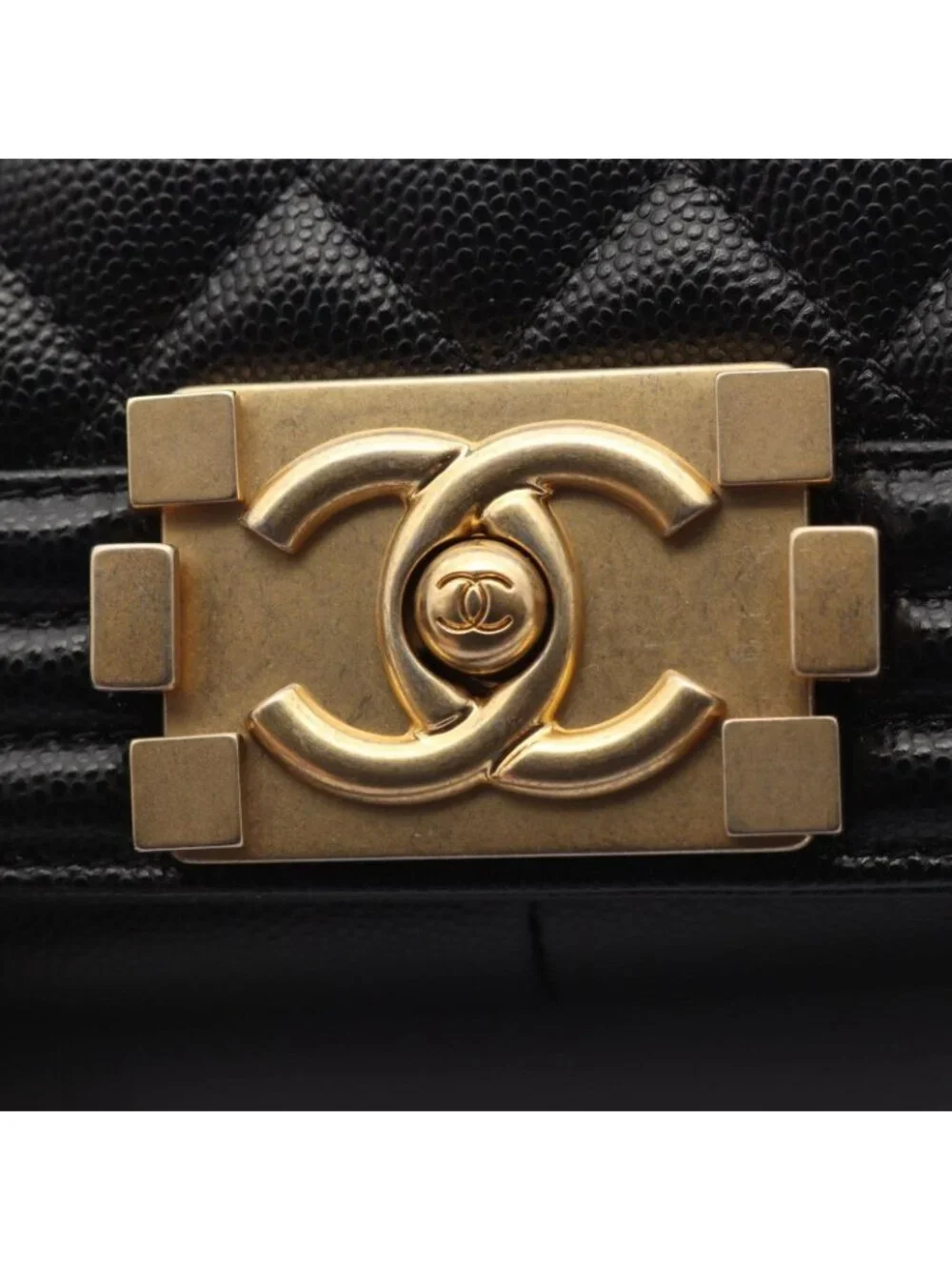 Chanel Shoulder Bag Boy Black Caviar Leather Chain